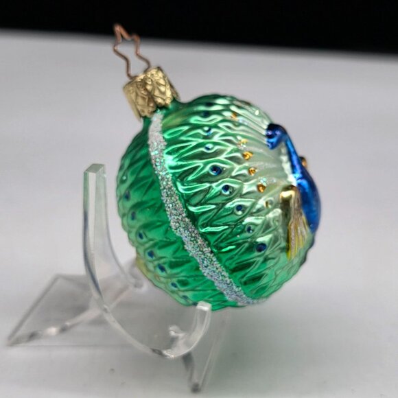 Inge Glas Peacock on Ball German Glass Christmas Ornament Green 2.5" - Picture 2 of 6